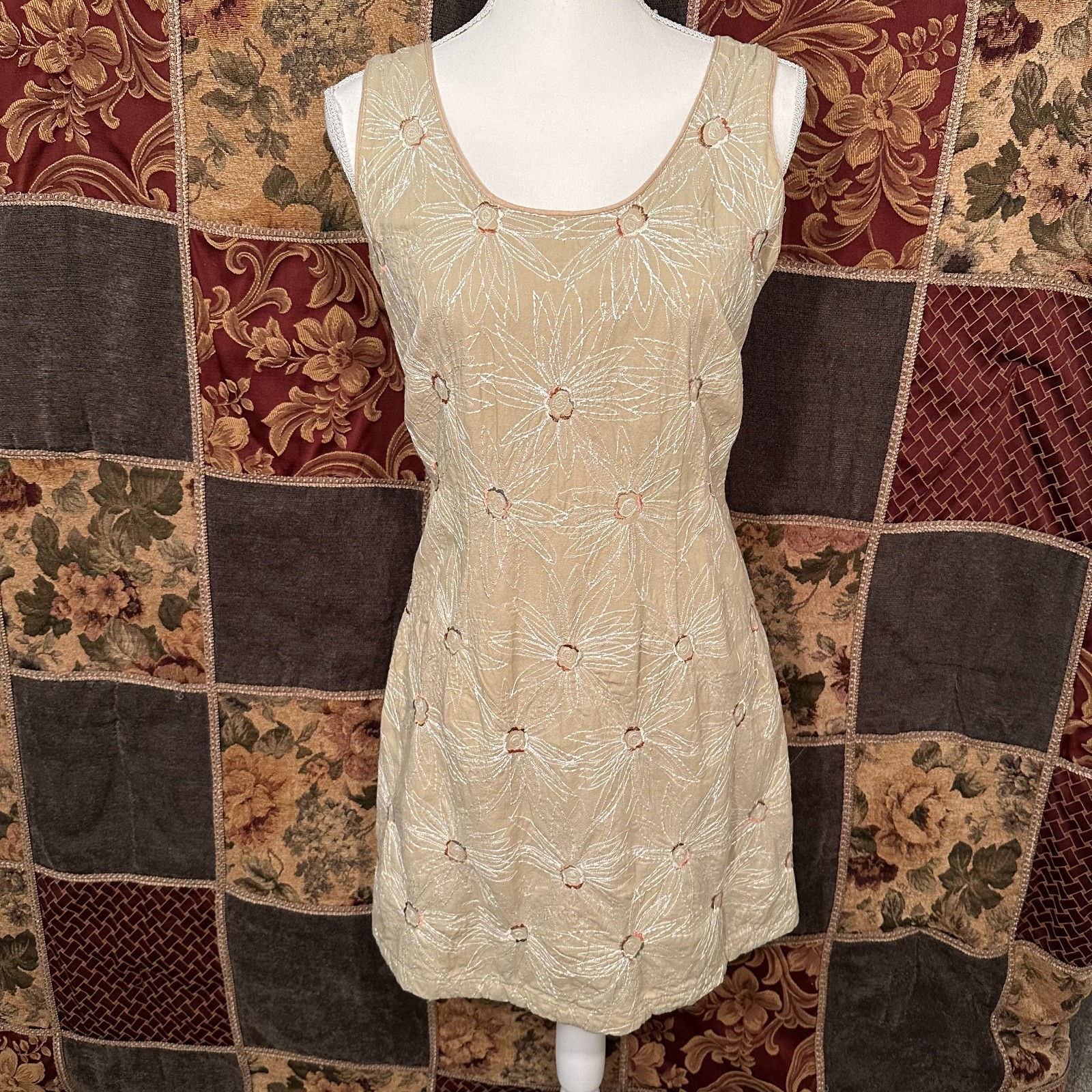 Anthropologie Basil & Maude Mini Dress Women’s Small Beige Embroidered Floral