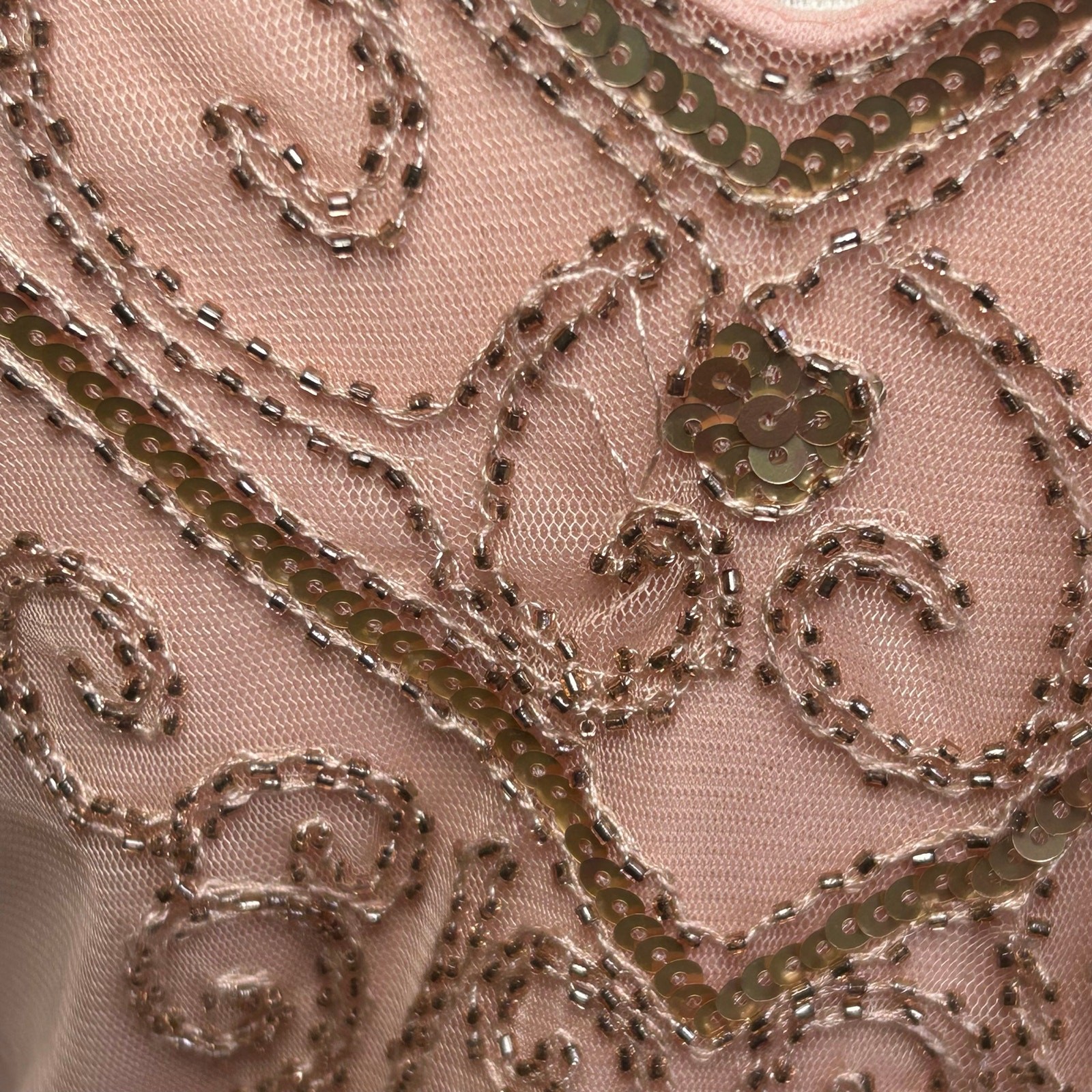 Pink Beaded Sequin Flapper Dress PS Fringe 1920s Style Art Deco Costume Party