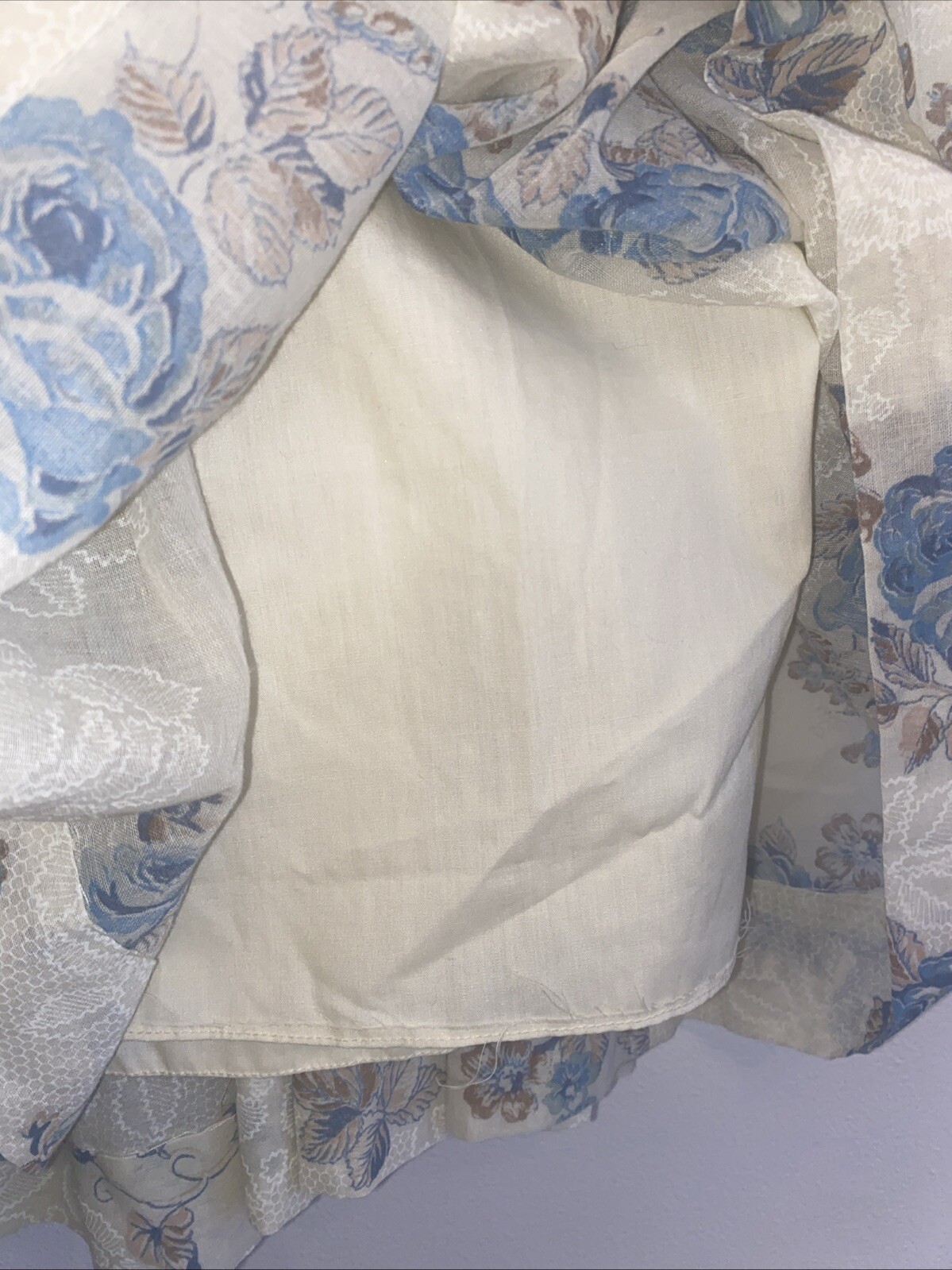 Ruffle Tiered Ivory Blue Floral Pattern Midi Dress Women’s Handmade