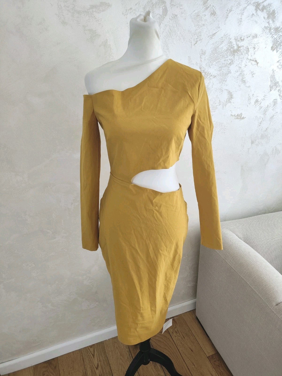 Vesper Midi Bodycon Dress 12 Womens Mustard Summer Occasion Sleeveless Party