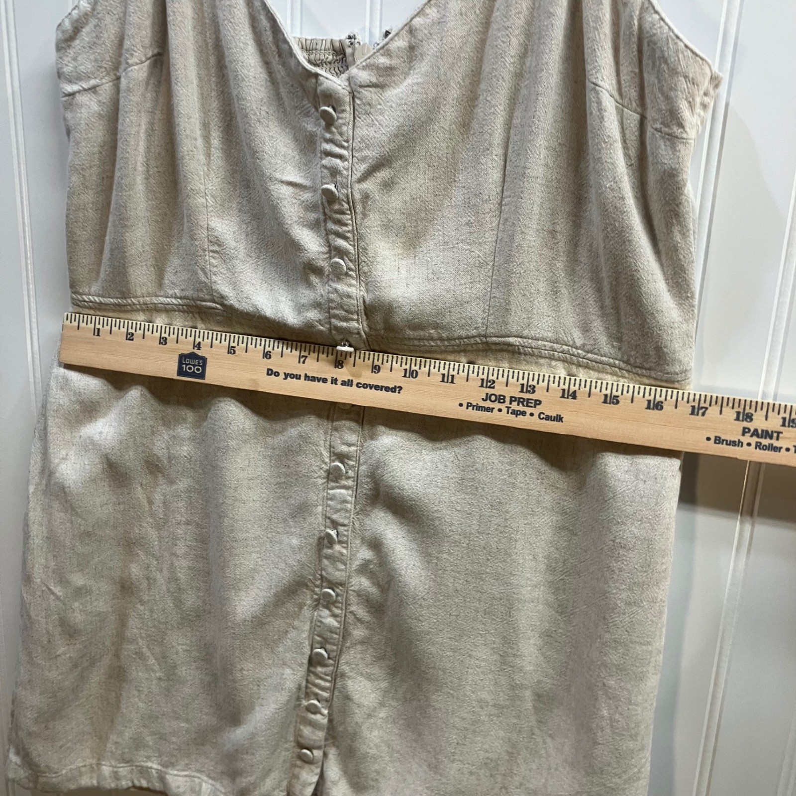 Abercrombie & Fitch Linen Blend Button Down Tie Strap Mini Dress Oatmeal XLP