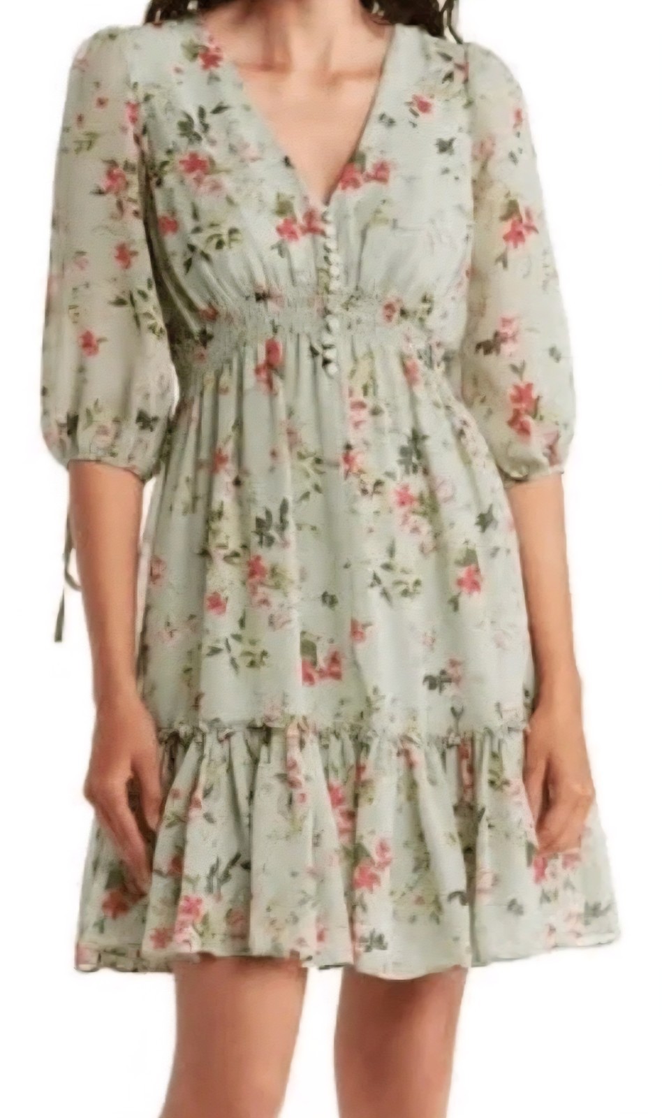Taylor Sage Green Floral Smocked Tiered Dress sz16 Boho Romantic Sheer Garden