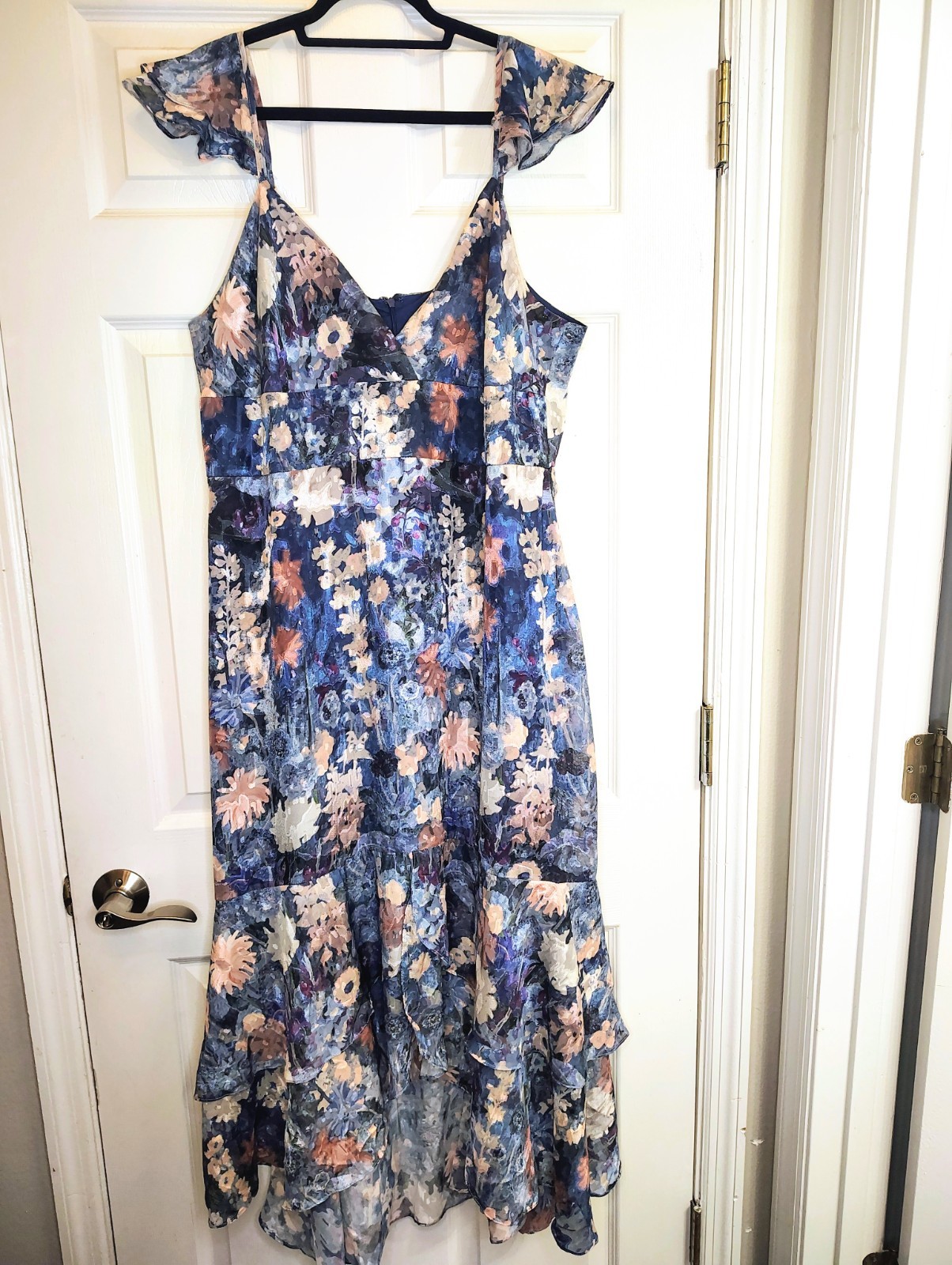 NWT- Retail $230- Hutch Anthropologie Floral Blue Ruffle Midi Dress Wedding 20W