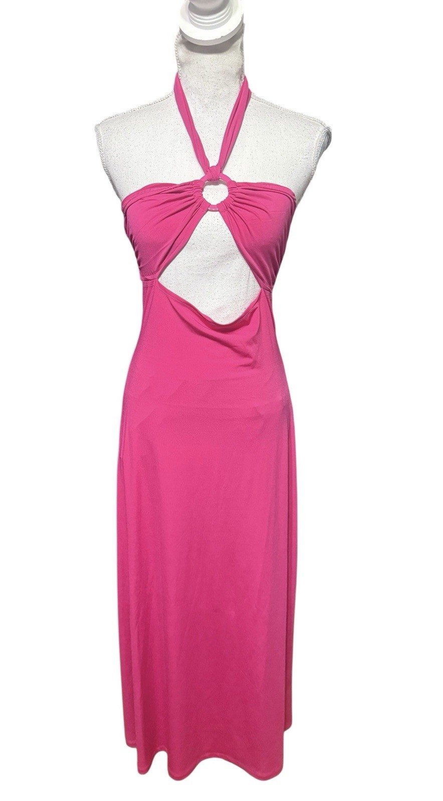 NWT Womens Size Medium Solid & Striped Tati Front Ring Cut Out Halter Midi Dress