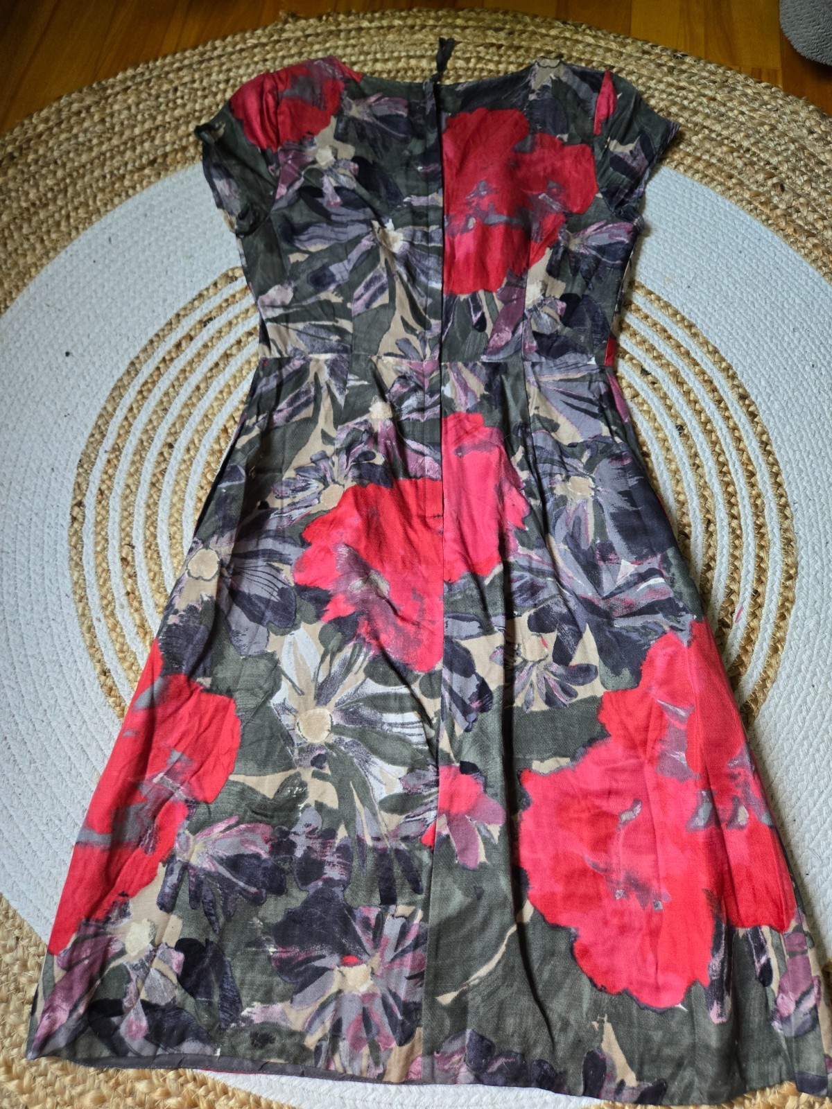Mad Men Janie Briant Linen Blend Floral Midi Dress Retro 60s Chic Watercolor US0