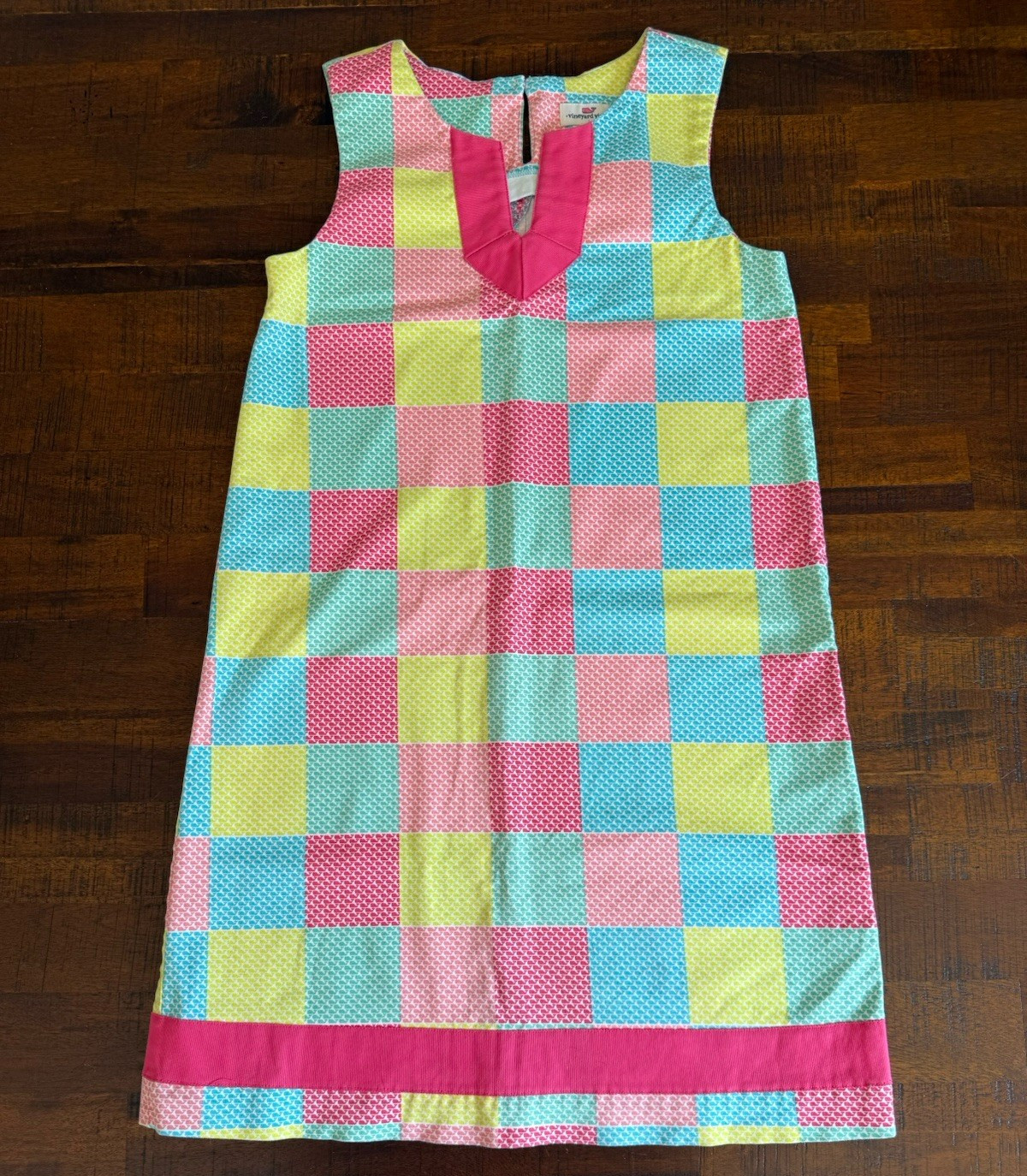 Vineyard Vines Shift Dress Sleeveless V-Neck Check Pink/Blue/Yellow/Green 10