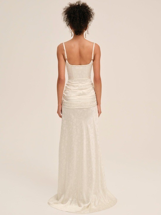 $729 NWT For Love And Lemons “Ophelia” Lace-Up Maxi Gown in Ivory Sz 4