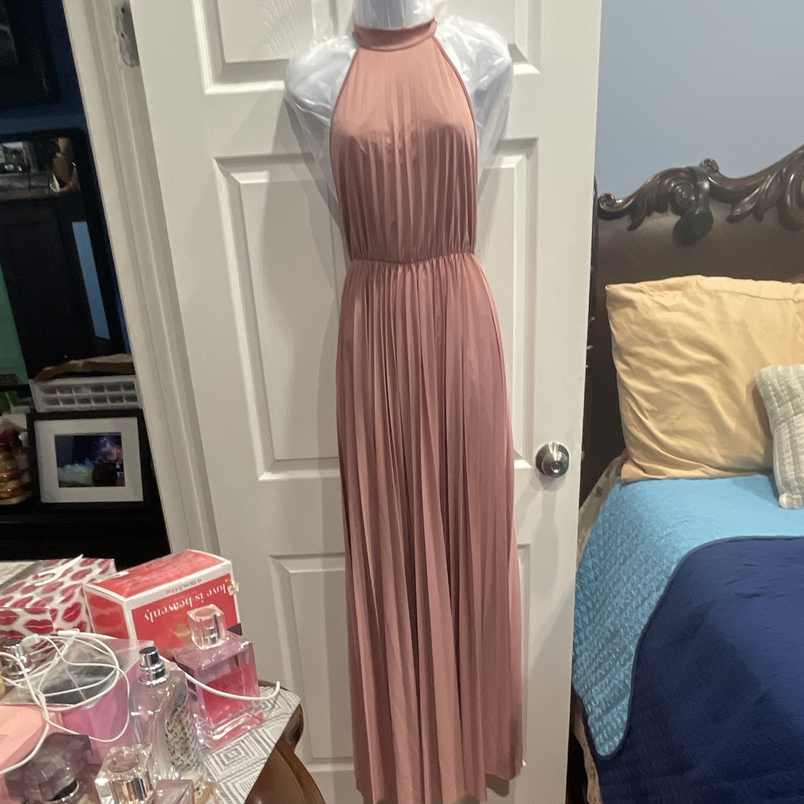 ASOS Design High Neck Stretch Waist Open Back Pleated Maxi Dress Size 2 NWT NEW
