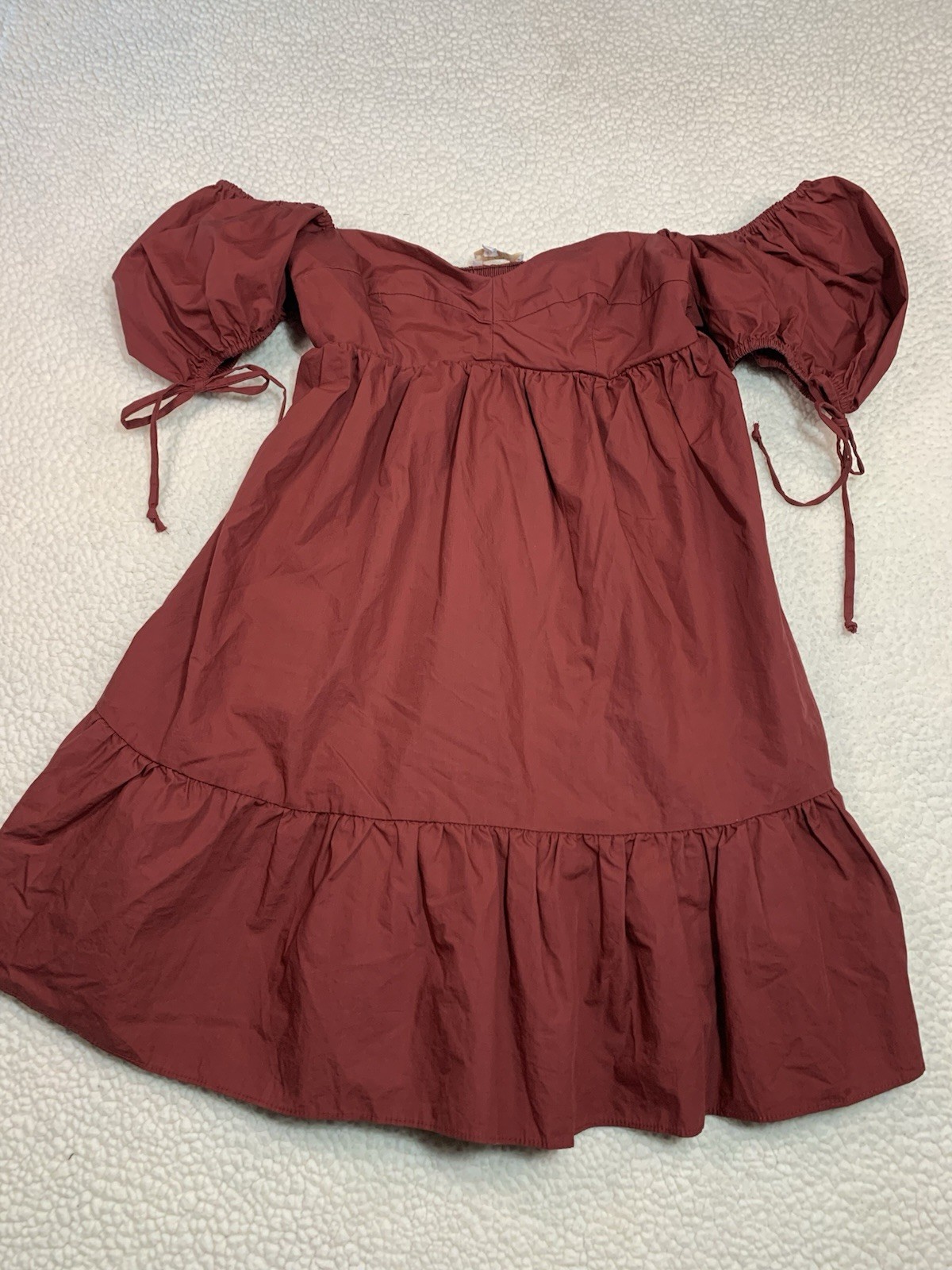 Olivaceous Red Smocked Puff Sleeve Babydoll mini Dress Women’s M forth of July