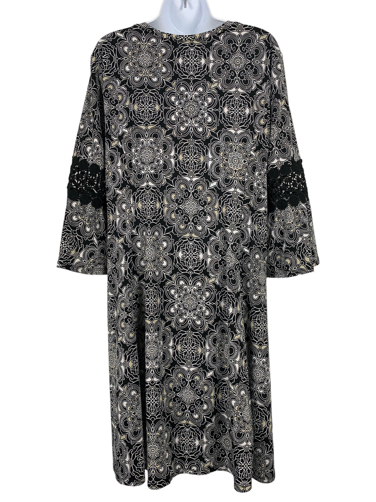 New Directions Womens Scoop Neck Swing Dress Embroidered Bell Sleeve Size PXL