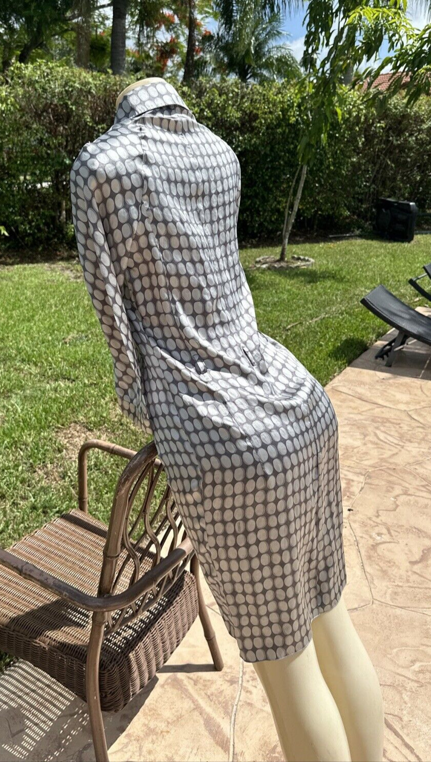 MALO GRAYS SILK PRINT BUTTON FRONT 3/4 SLEEVES CASUAL DRESS Sz 40 MADE IN ITALY
