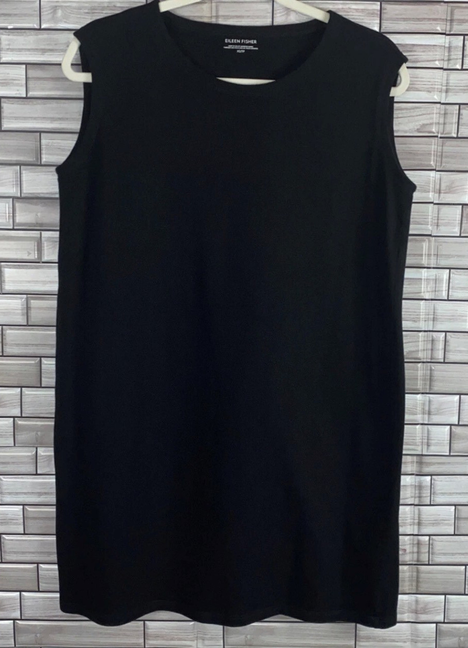 Eileen Fisher Black Sleeveless Shift Dress Size XS Made in USA