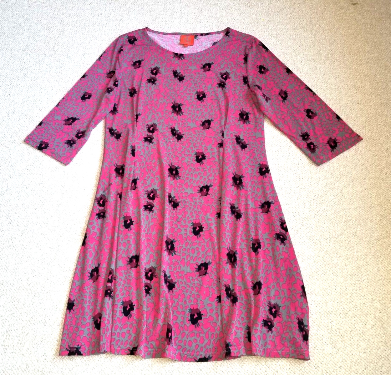 Womens Dress-TRACY NEGOSHIAN-pink/grey/black “Leopard flower” stretch 3/4 slv-L
