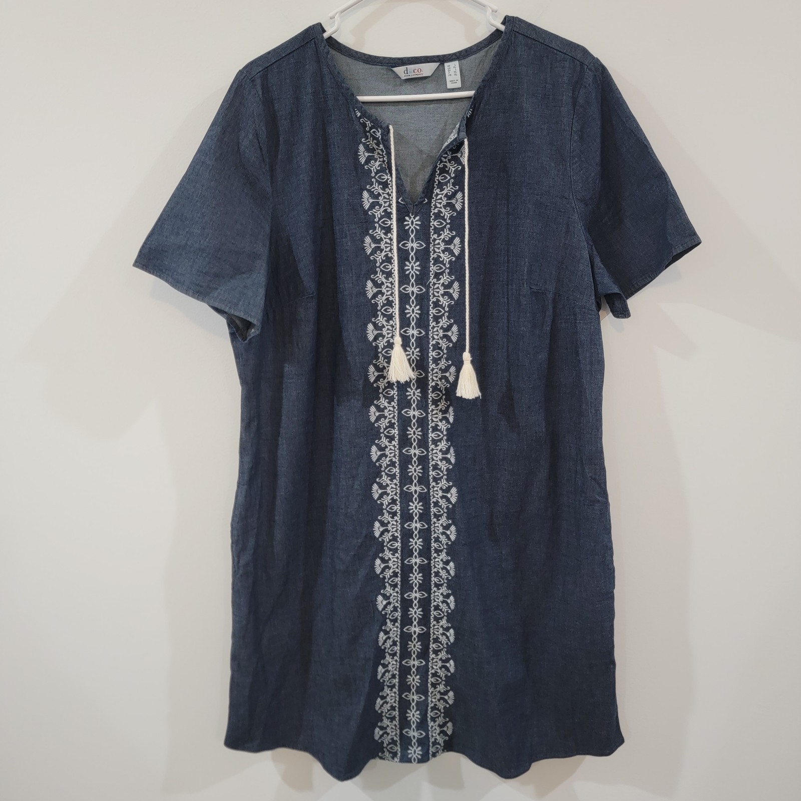 Womens Shirt Dress Large Chambray Bohemian Cottage Blue Hippie Cowgirl Western