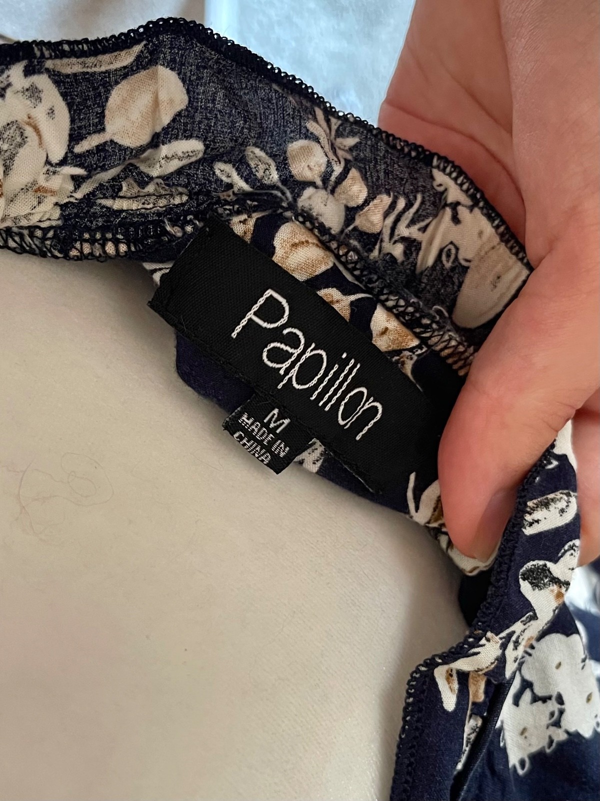 Papillon Navy Blue White Beige Floral Stretchy Women’s Dress Size S-M