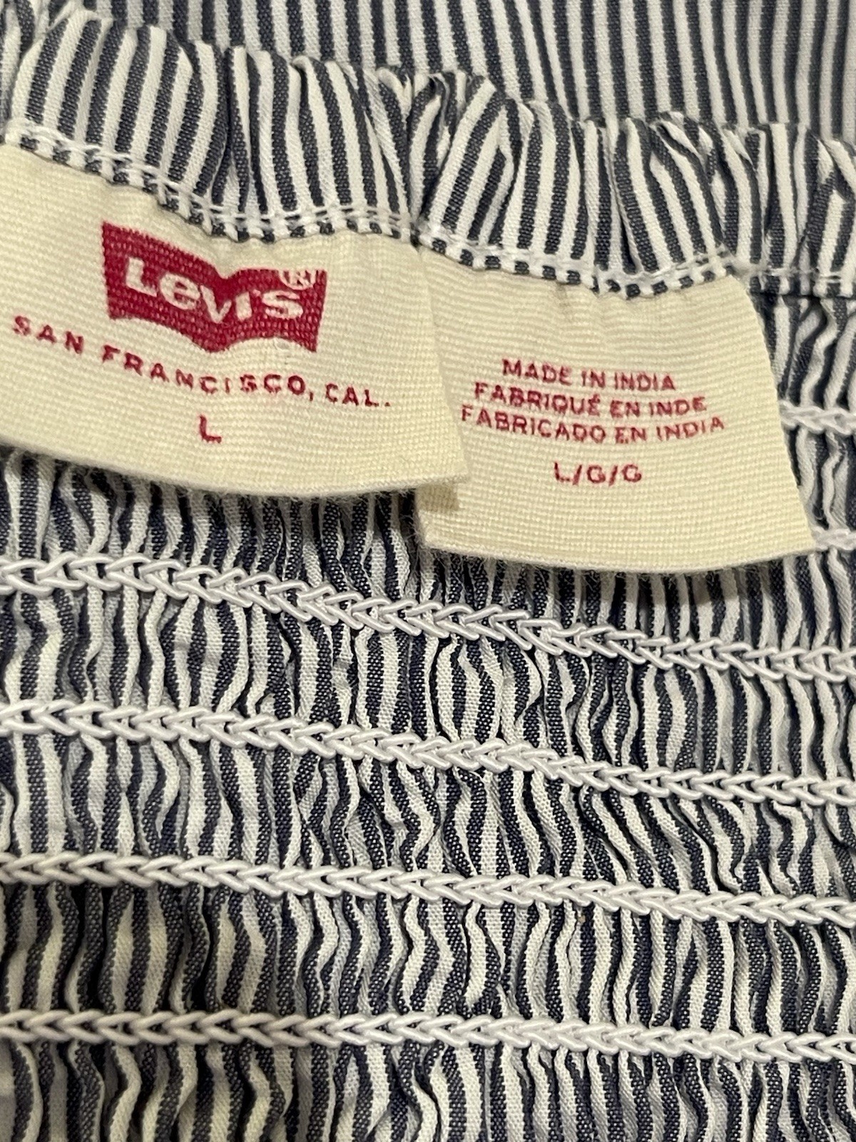 Levi’s Blue White Striped Smocked Button Front Midi Sundress Size L