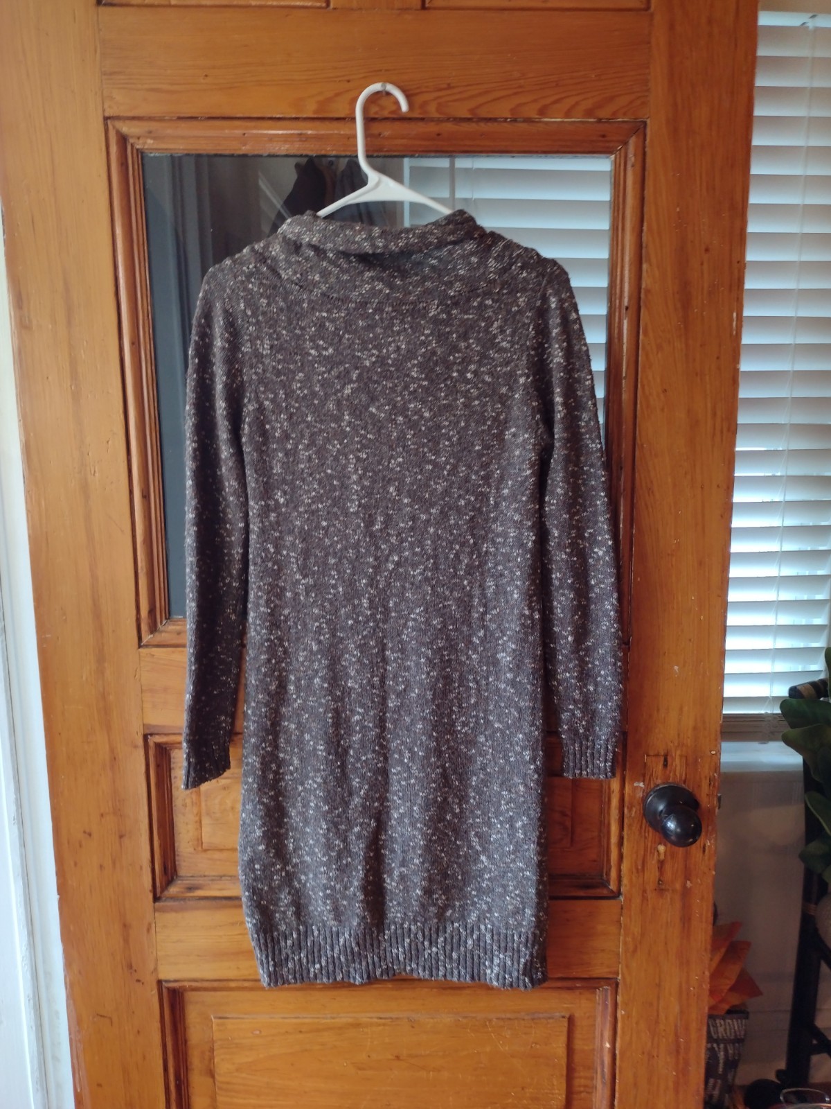 Max Studio Cowl Neck Knit Sweater Dress Knee Length Long Sleeve Brown Heather XS