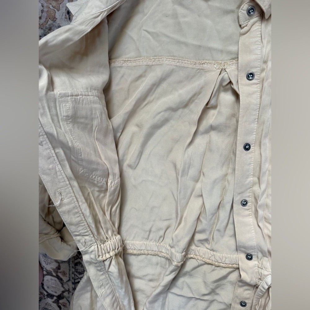 Love Tree Tan Utility Shirt Dress – Button Down – Drawstring Waist – Size L