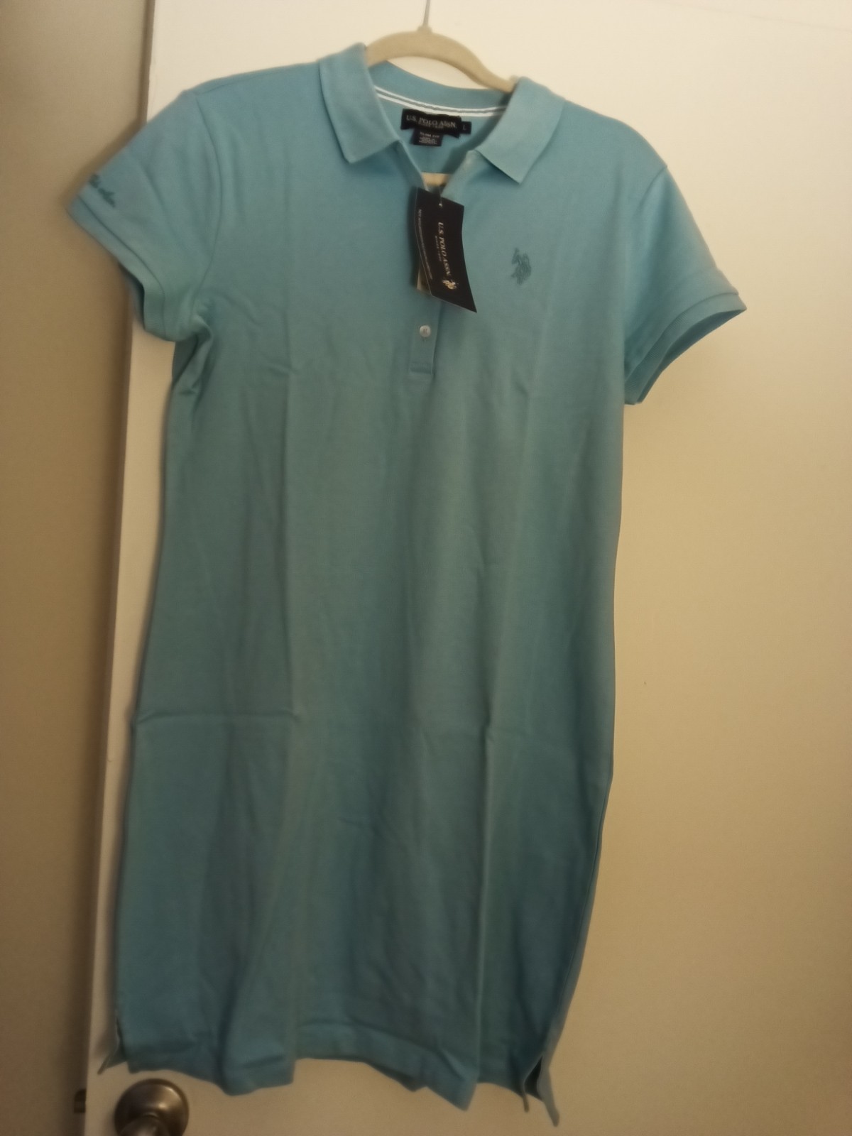 U.S. Polo Assn. Blue Collared Button Shirt Dress Logo Accent Size L