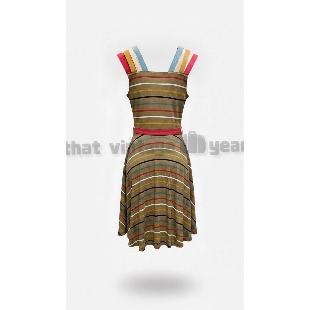 Effie’s Heart MODCLOTH Retro Pin Up Colores Flare Striped 70s Dress, Small