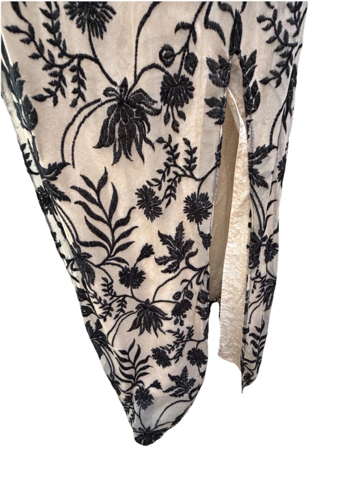 Some Days Lovin Black Floral Sheer Overlay Maxi Dress. Size S. EUC