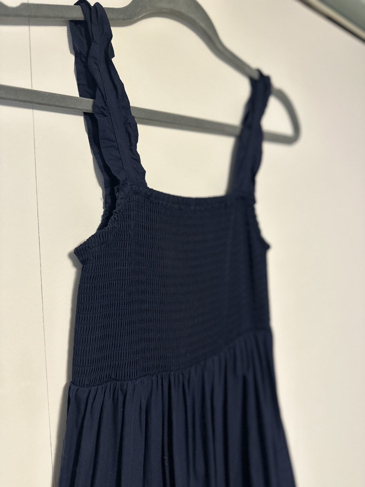 Anthropologie O.P.T. Navy Blue 100% Cotton Colette Smocked Tiered Maxi Dress XS