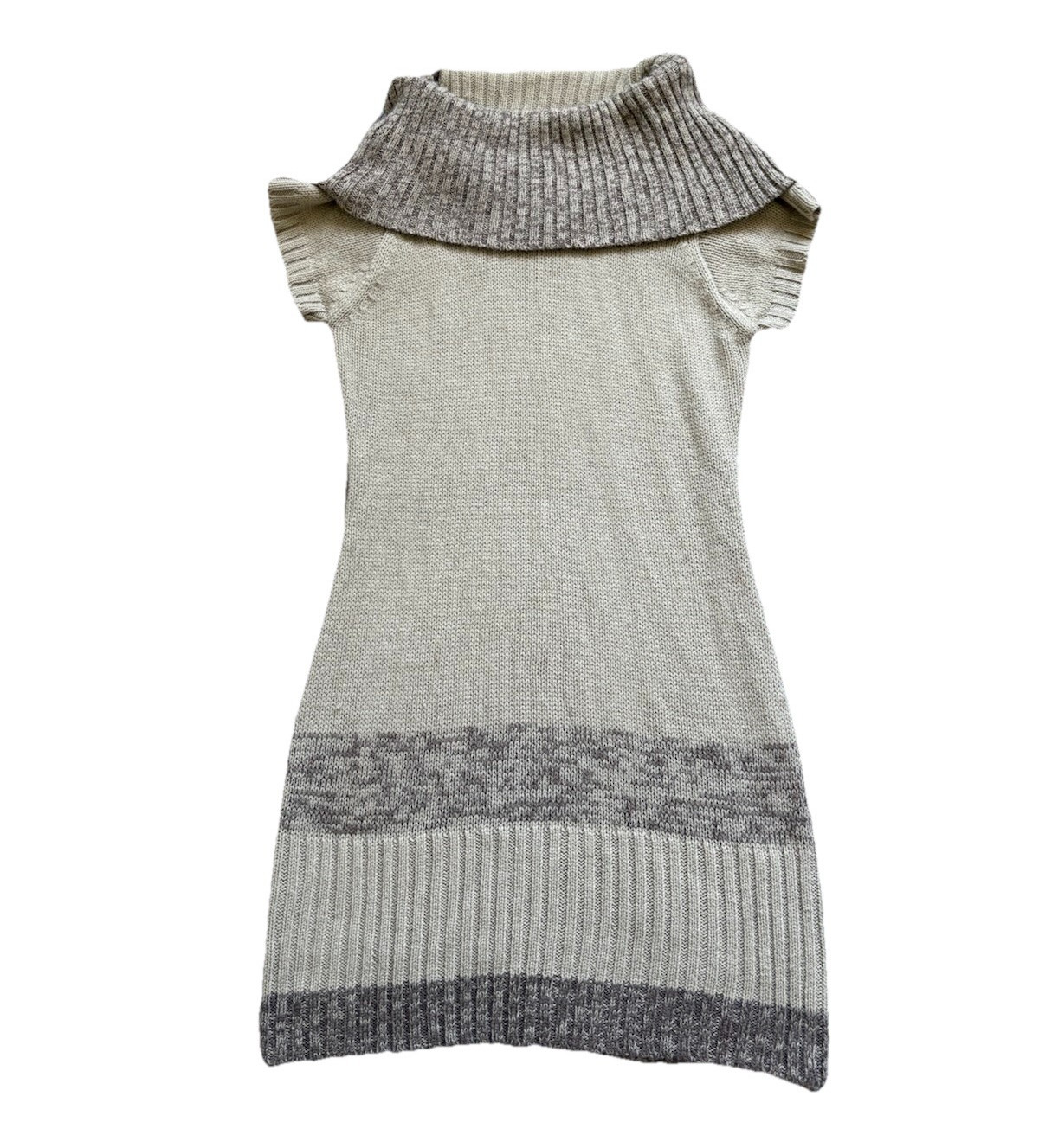 Red Paint Beige Gray Colorblock Knit Sweater Dress Cowl Neck Pockets L