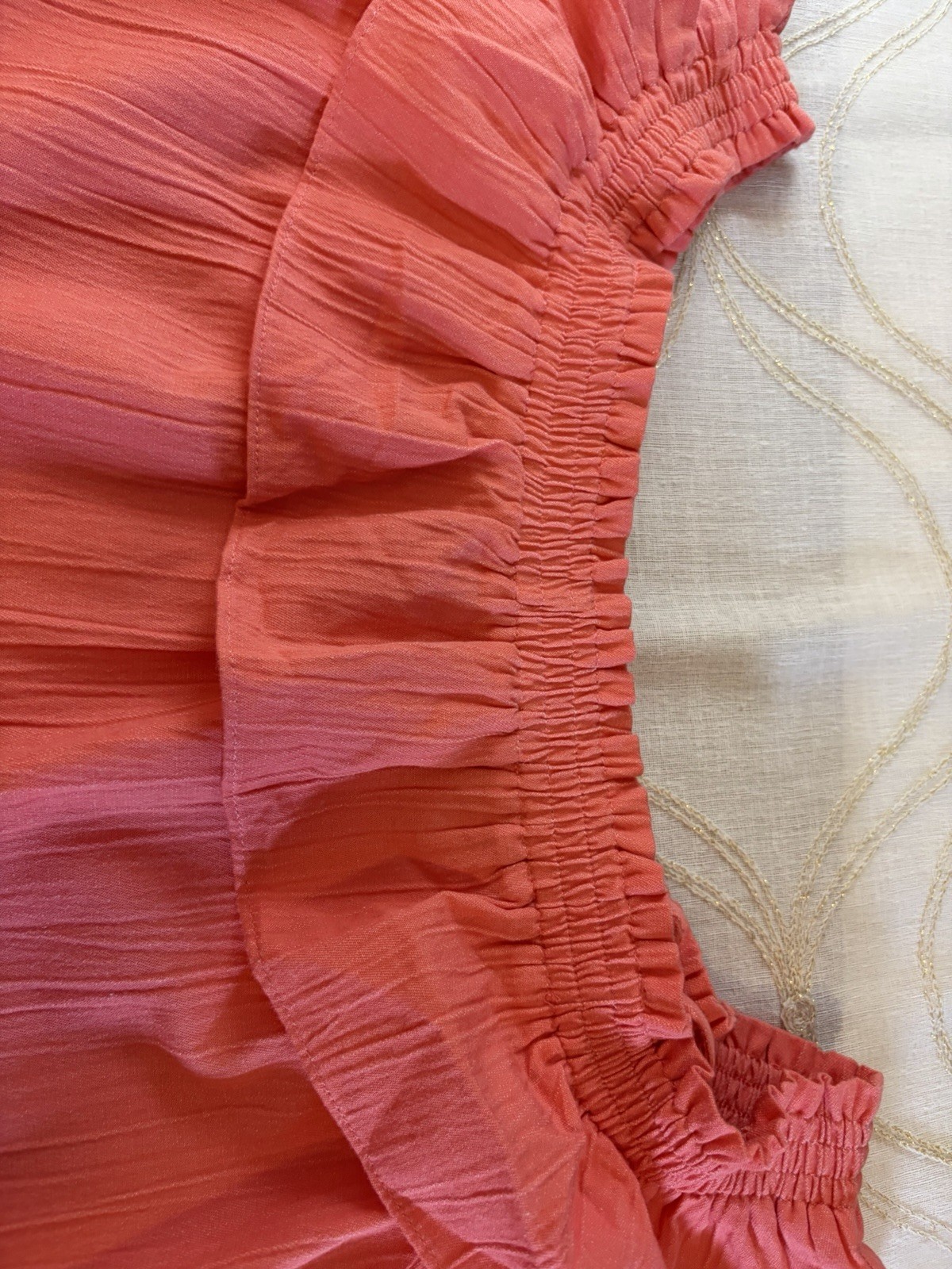 Violet Weekend Peach Off Shoulder Ruffle Knee Length Dress L Cotton Blend