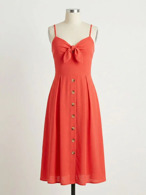 Teeze Me Juniors Bow-Tie Button MIDI Dress – Tangerine, Size 1