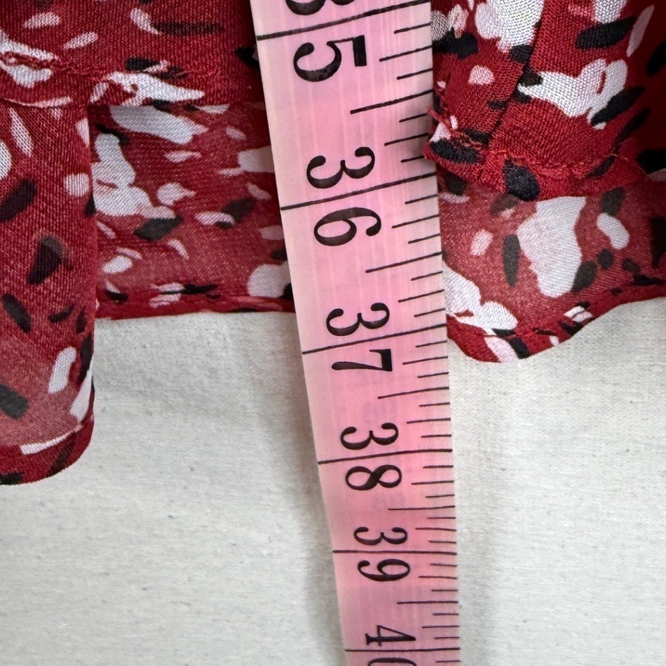 BCBGeneration Flutter Sleeve Ruched Front Ruffle Hem Dress Size 2 Red Print
