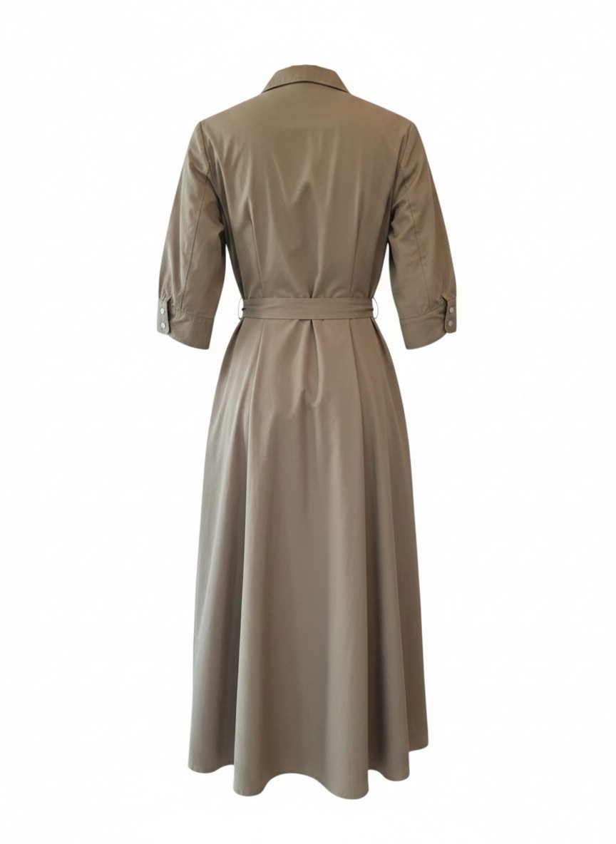 Polo Ralph Lauren Puffed Sleeve Cotton Shirt Dress Womens Midi Pockets Khaki 6
