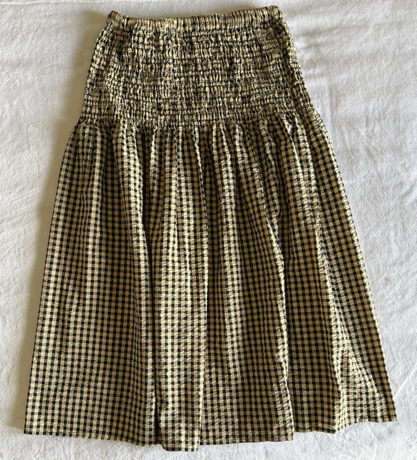 NWT Vigoss Womens Tan Black Gingham Plaid Smocked Tube Dress size M