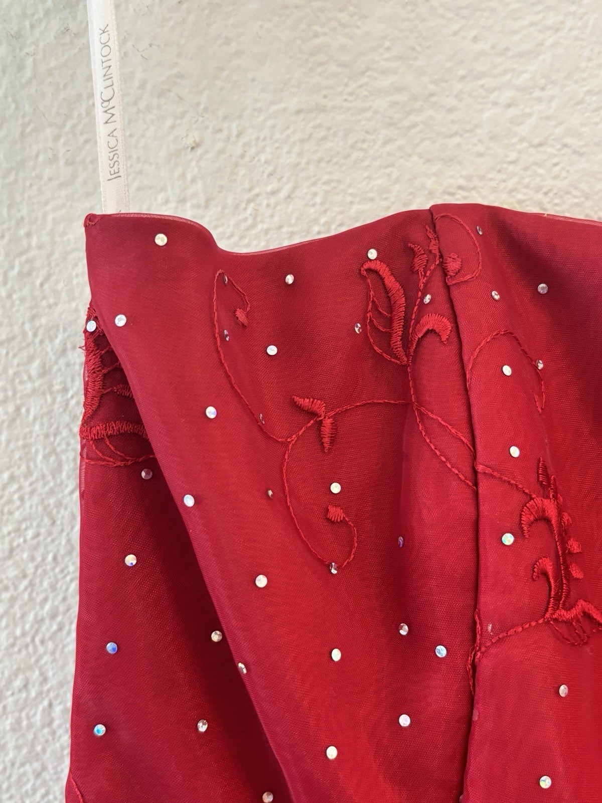 Vtg Gunne Sax Jessica McClintock Beaded Dress Red Sash Size 7 Formal HOCO