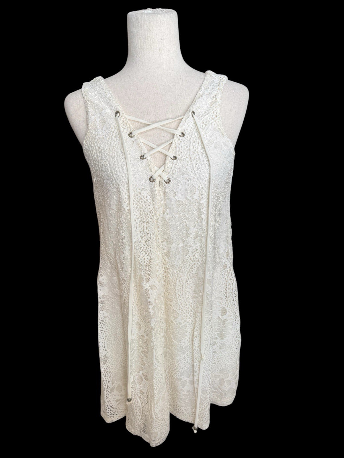Lace Mini Dress Beach Cowgirl Hippie Babydoll White Lace Up Coquette Fairy Small