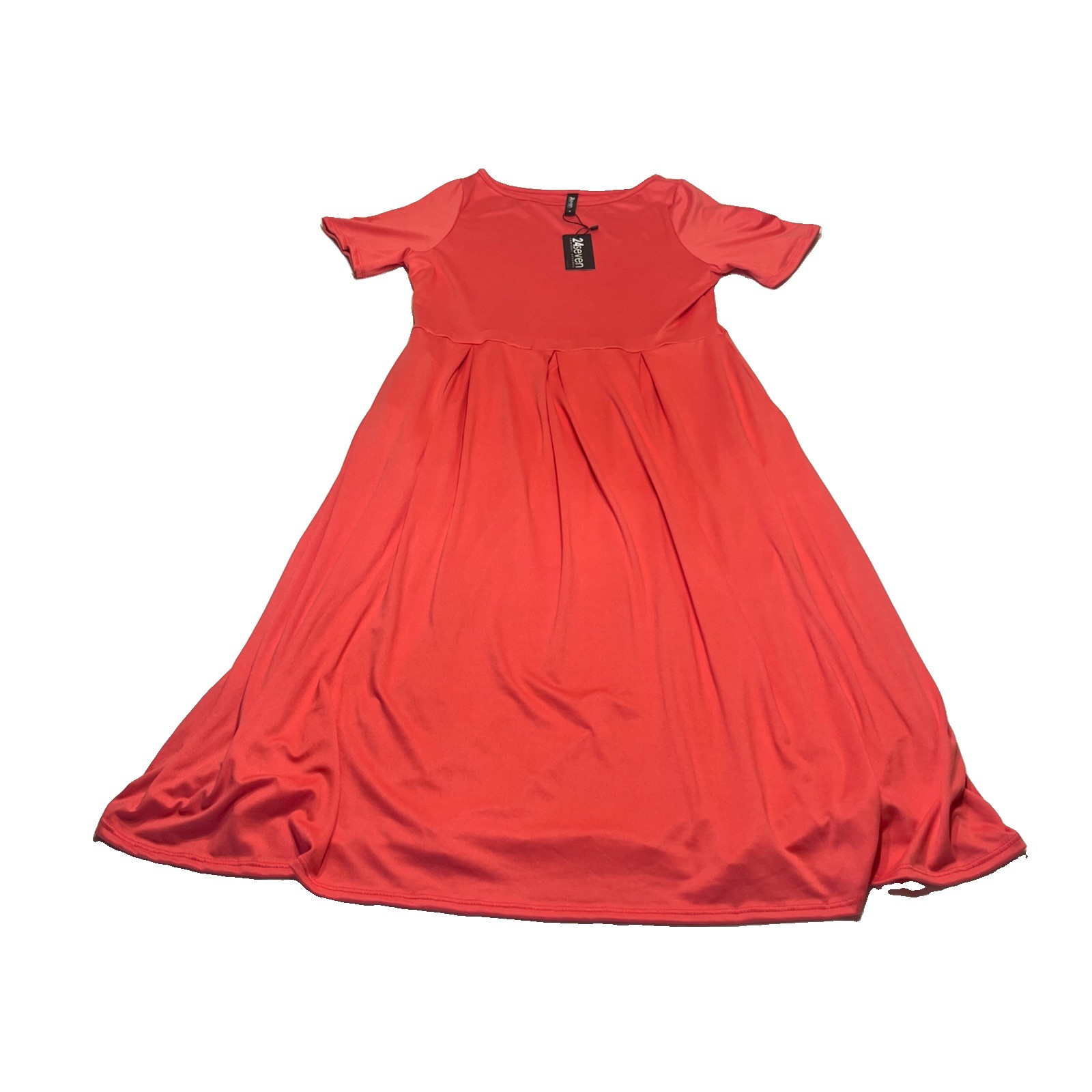 Women’s 24seven Short Sleeve Midi Dress Coral Size Medium With Pockets