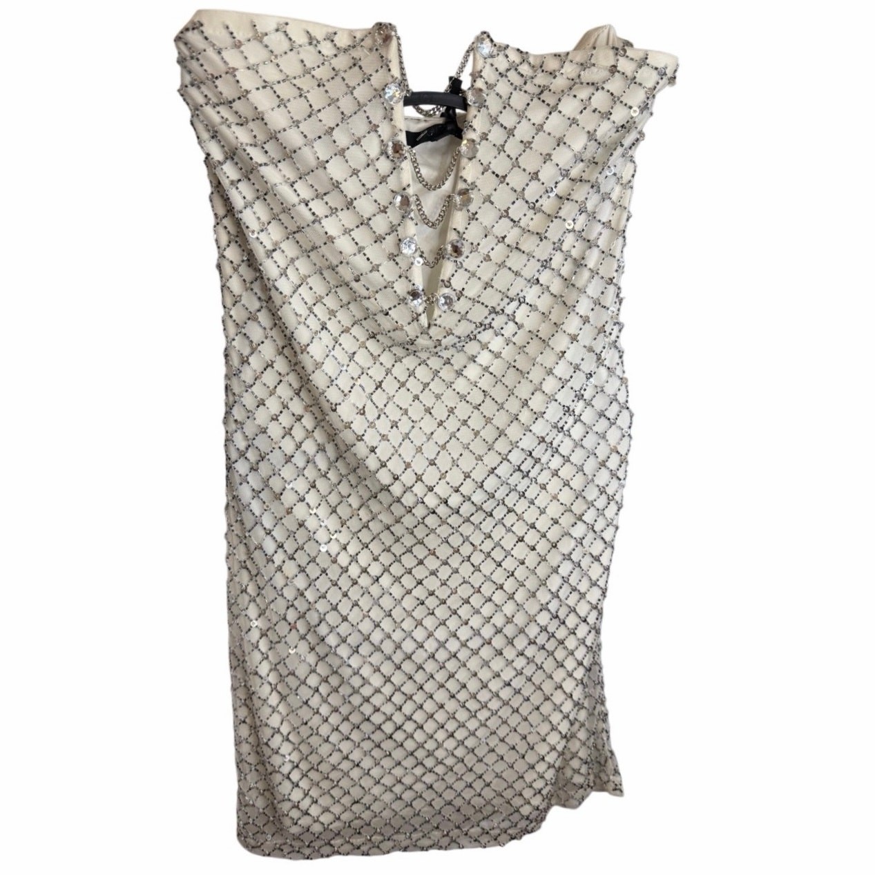H:ours Alvah Mini Dress with Crystals Chain White Silver Revolve Size Small