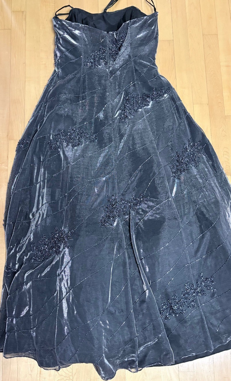 CASSANDRA STONE Size 16 Gray Strapless Beaded Chiffon Evening Gown