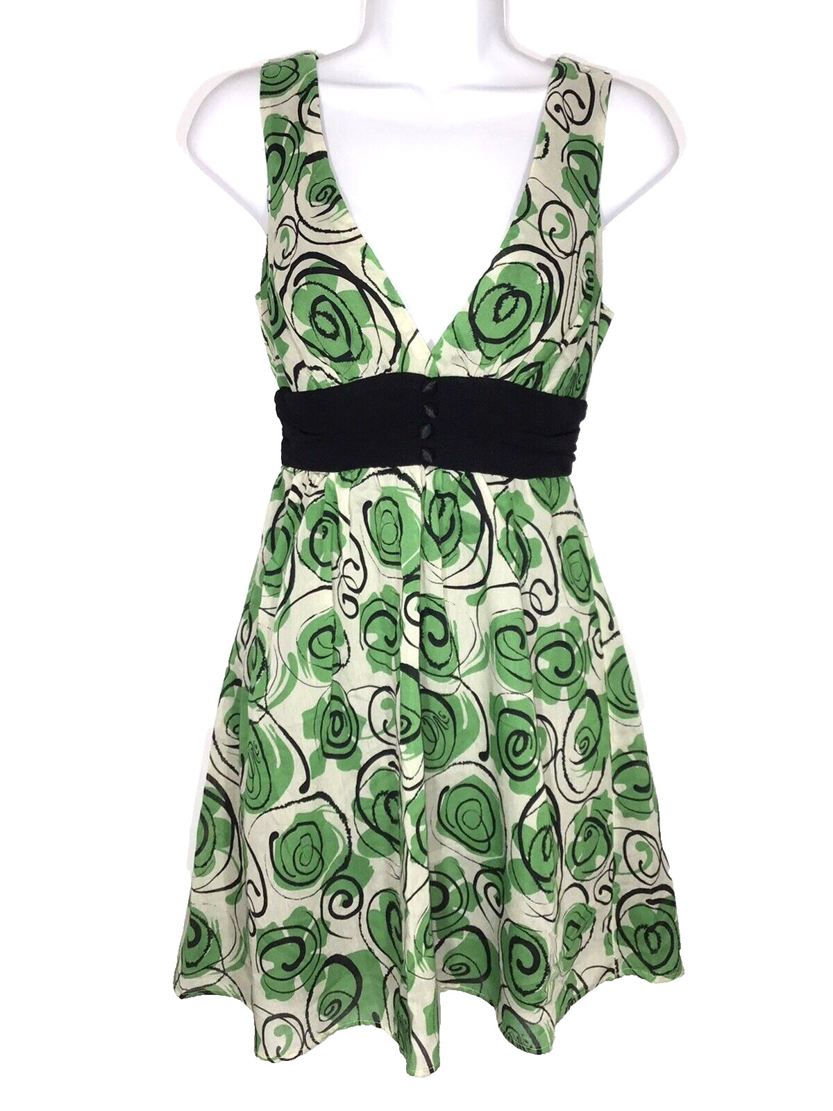 XX3 Womens M Green Multicolor Tie Back Dress Sleeveless Plunging V Neck Lined