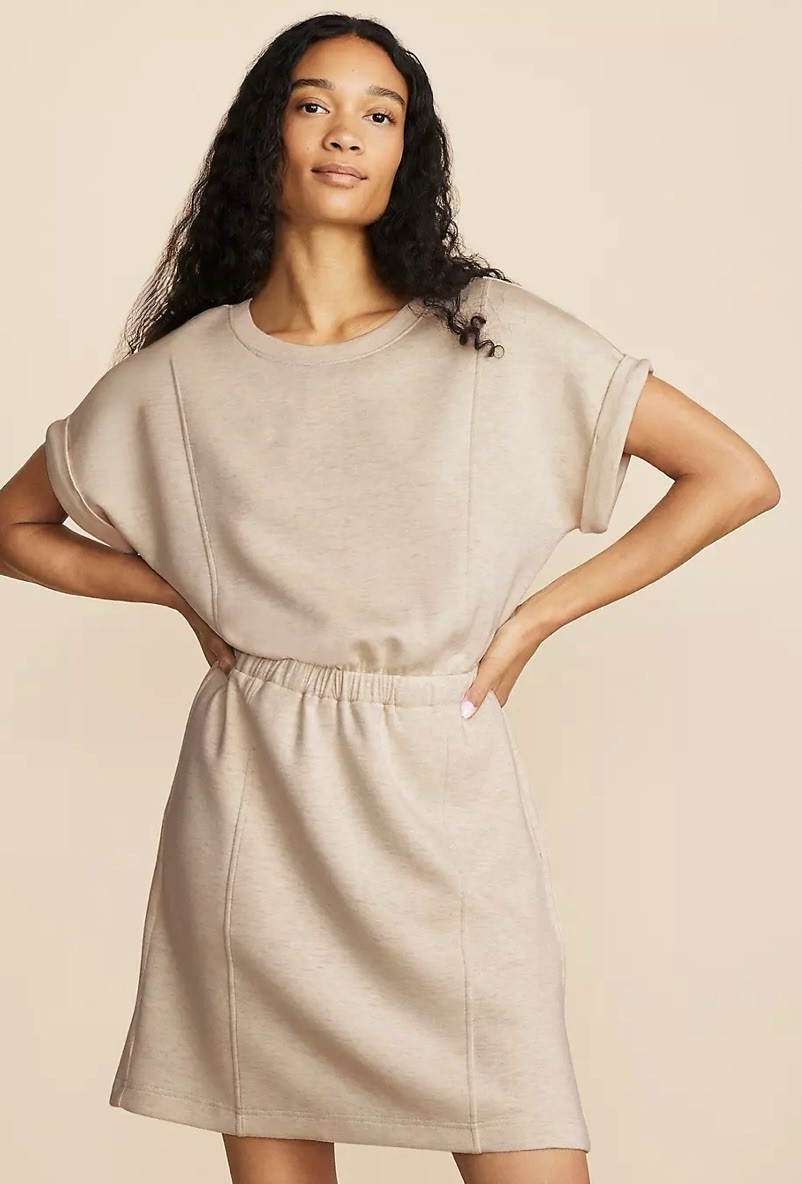 Lou & Grey Heathered Scubasoft Mini Pocket Dress Sz Large Athleisure Travel