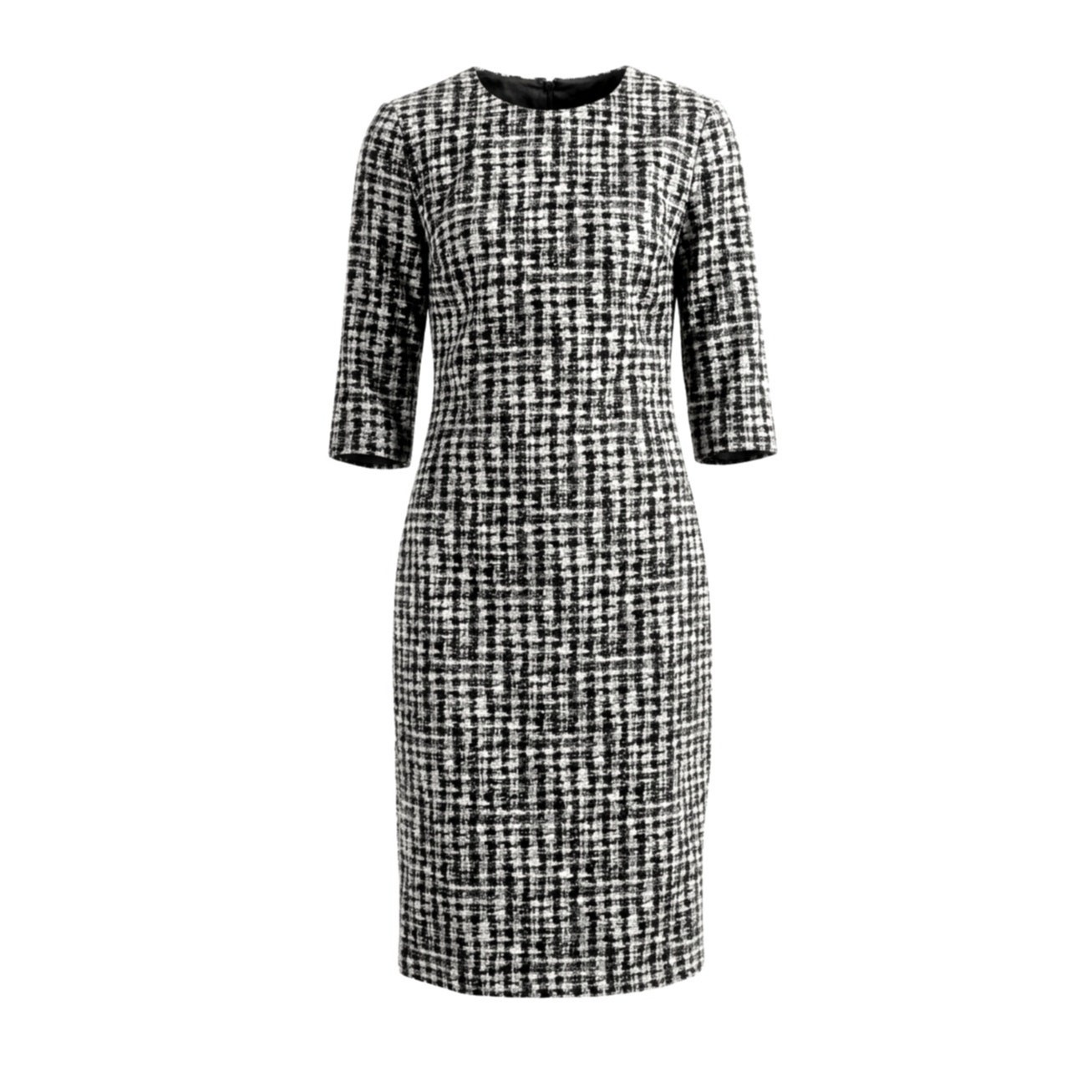 Hugo Boss Black White Polyester Cotton Fitted Career Sheath Dress | Size 0