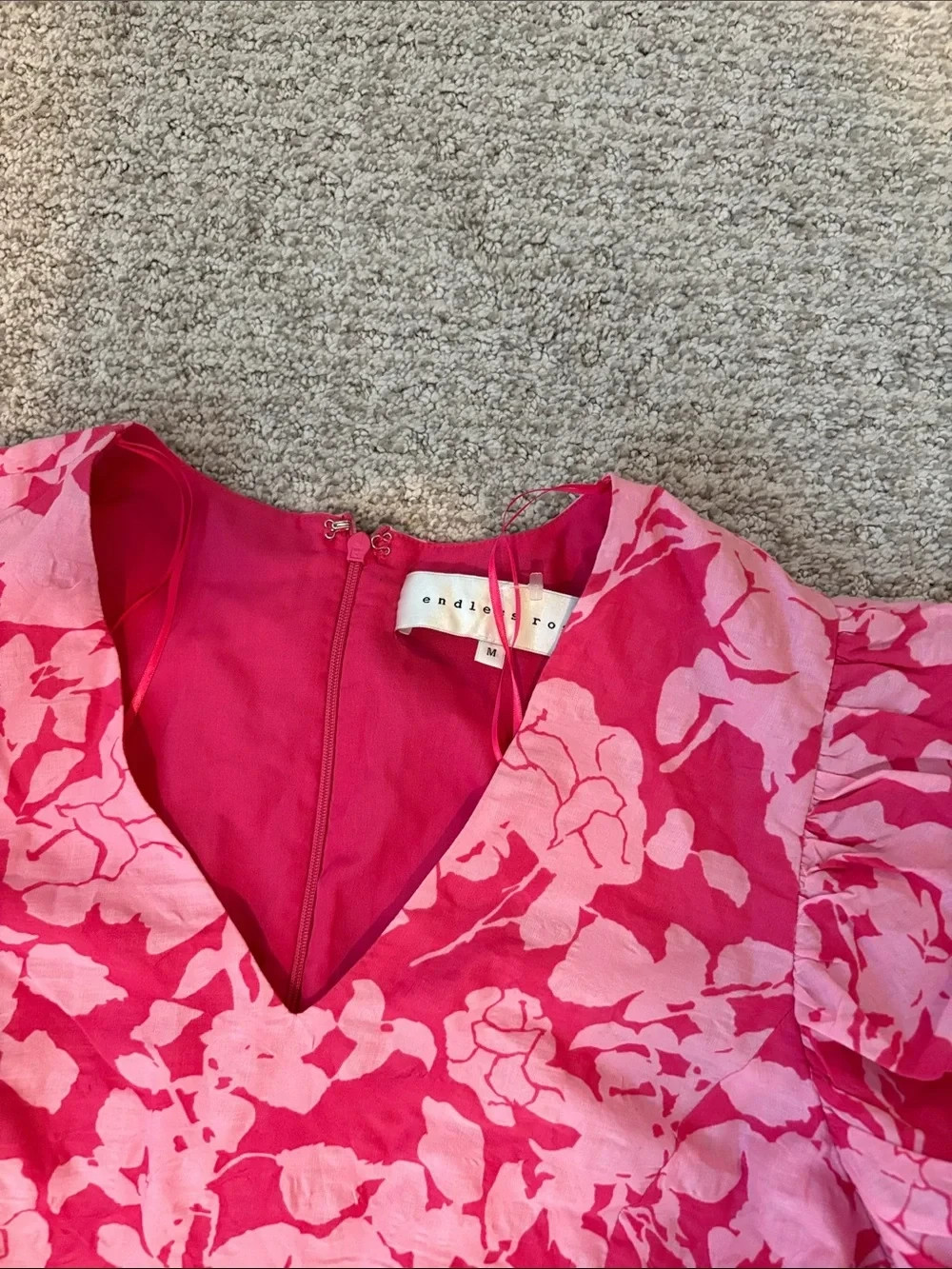 Endless Rose Pink Floral Mini Dress with V Neck Size Medium M