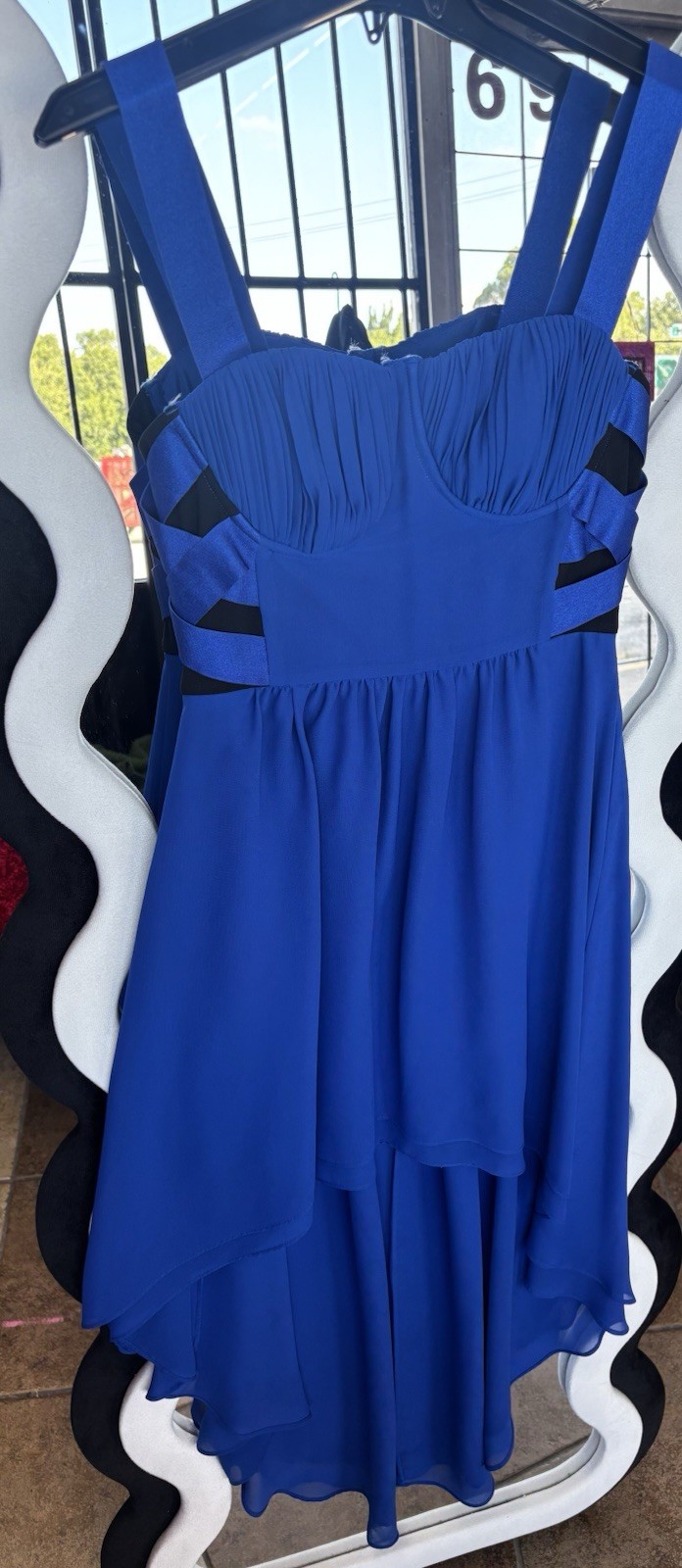 bebe Blue Black Hi-Low Sweetheart Strappy Sleeveless Lined Zip Dress Size S