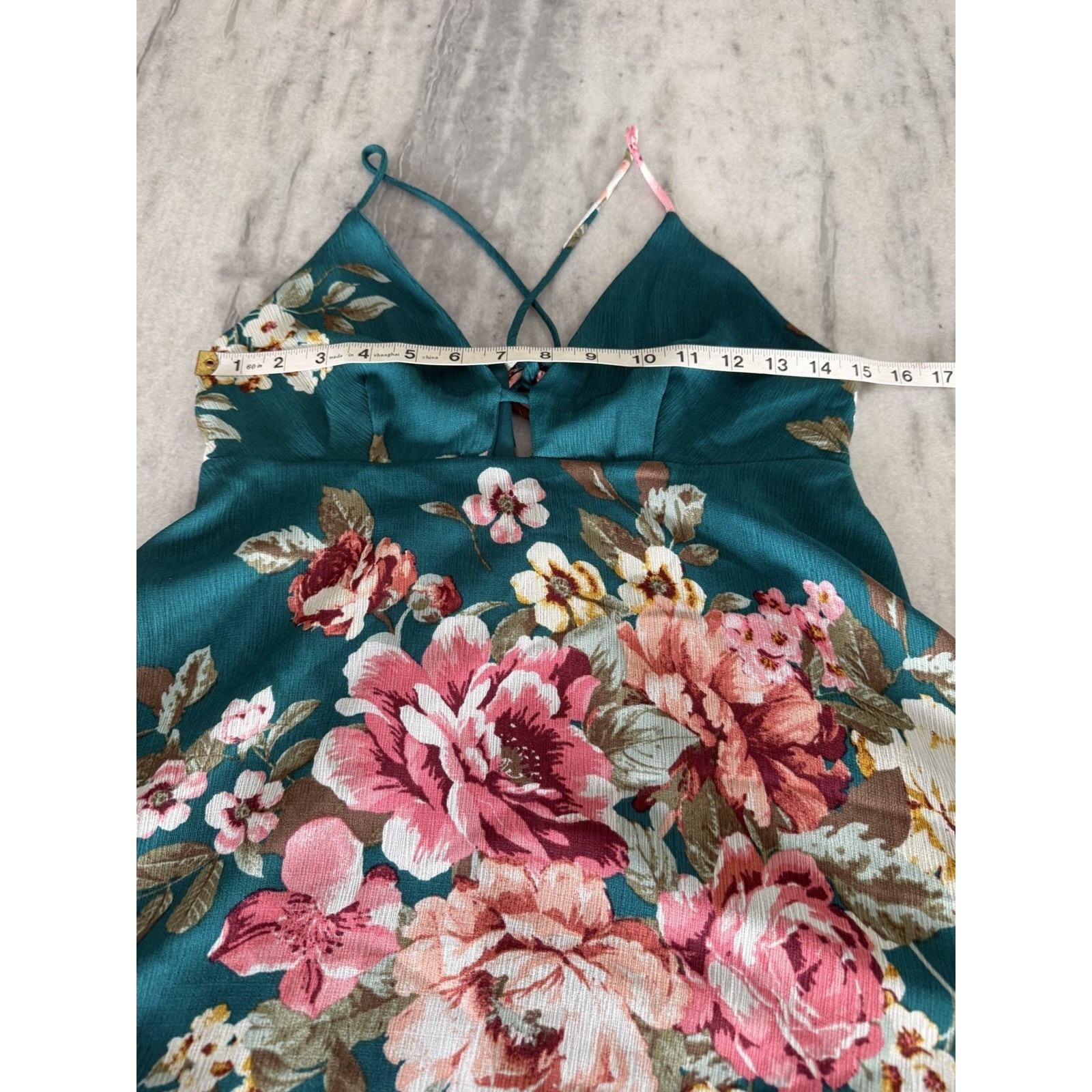 Lulus Lily Pond Teal Green Floral Print Swing Dress Woman Size Small Mini Summer