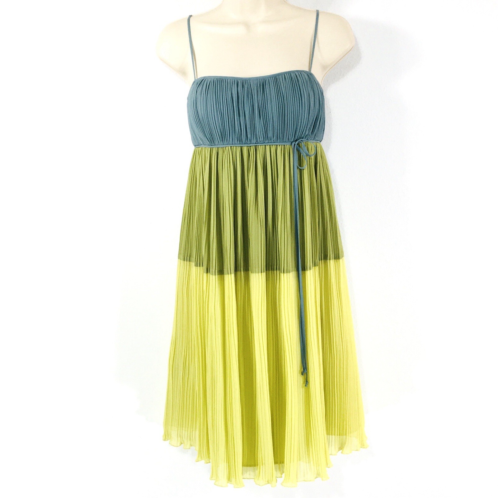 Max & Cleo Silk Babydoll Pleated Swing Dress Sz S Color Block Fairy Whimsy
