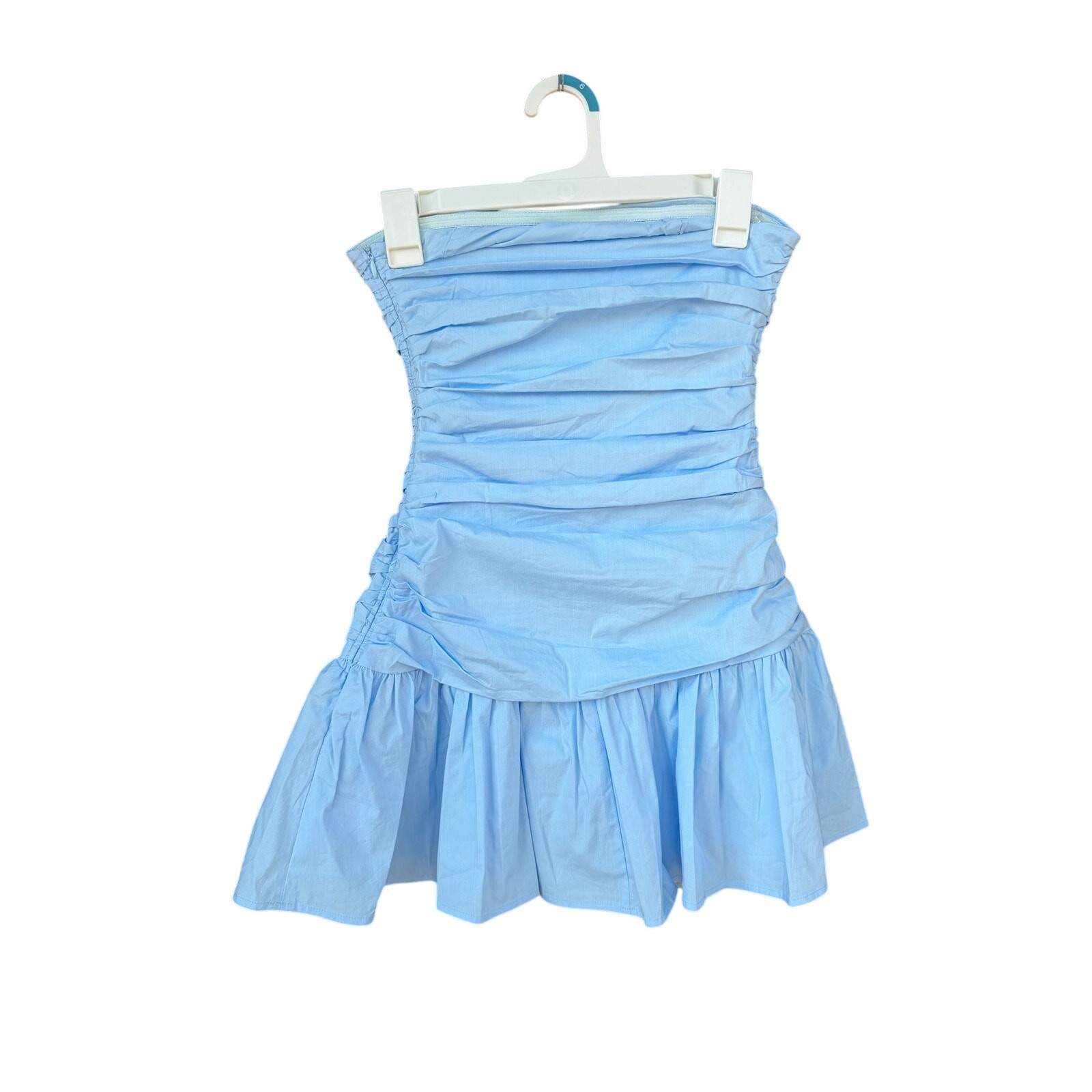 Peppermayo Carmel Ruched Strapless Mini Dress Blue Cotton Blend Size US 2 XS