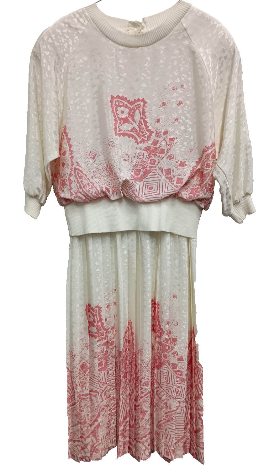 VTG Andrea Gayle Cottagecore Fairy Dress Womens Size 12 Pink White Floral Midi