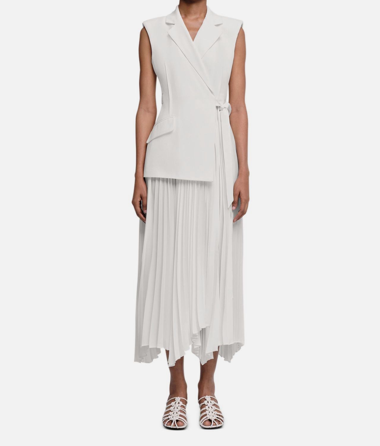 Simkhai Women’s Ivory Pleated Notch Collar Self-Tie Helena Blazer Dress Size 8