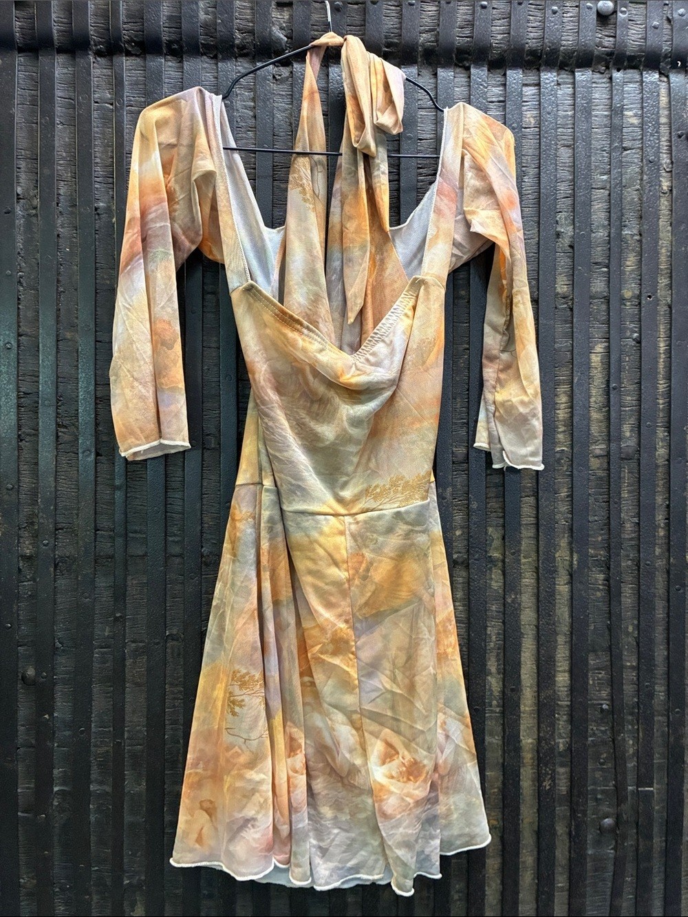 PrettyLittleThing Peach and Cream Watercolor Mini Dress