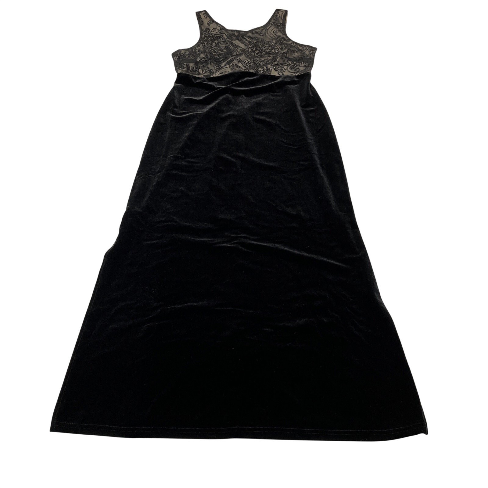 Vintage Connected Apparel Y2K Dress 12 Black Velvet Mesh Sheer Mesh Bodice Maxi