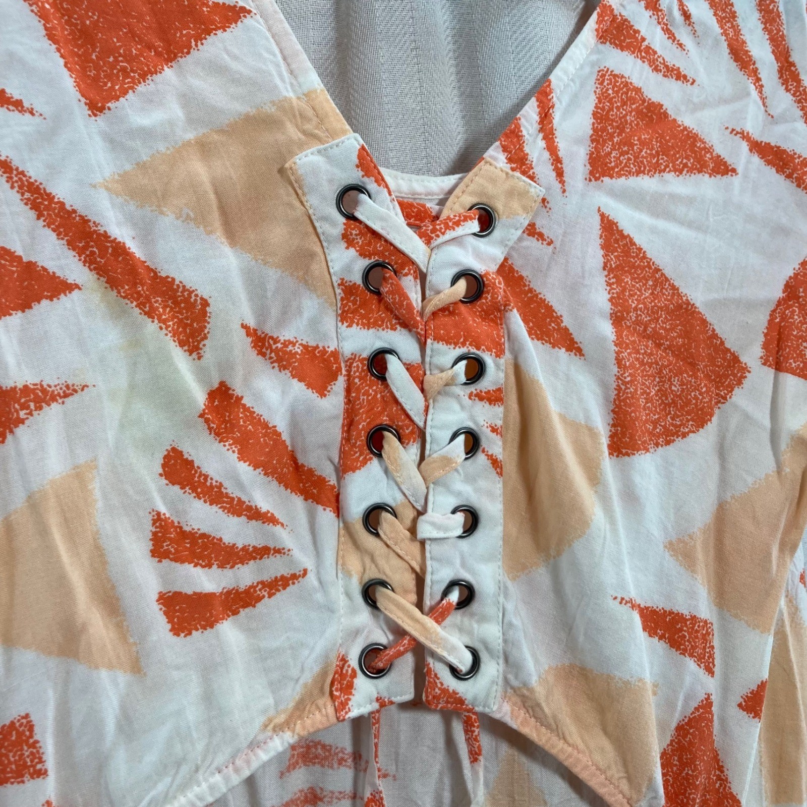 Love Lives Orange Geometric Print Lace Up Back Midi Dress Women’s M Resortwear